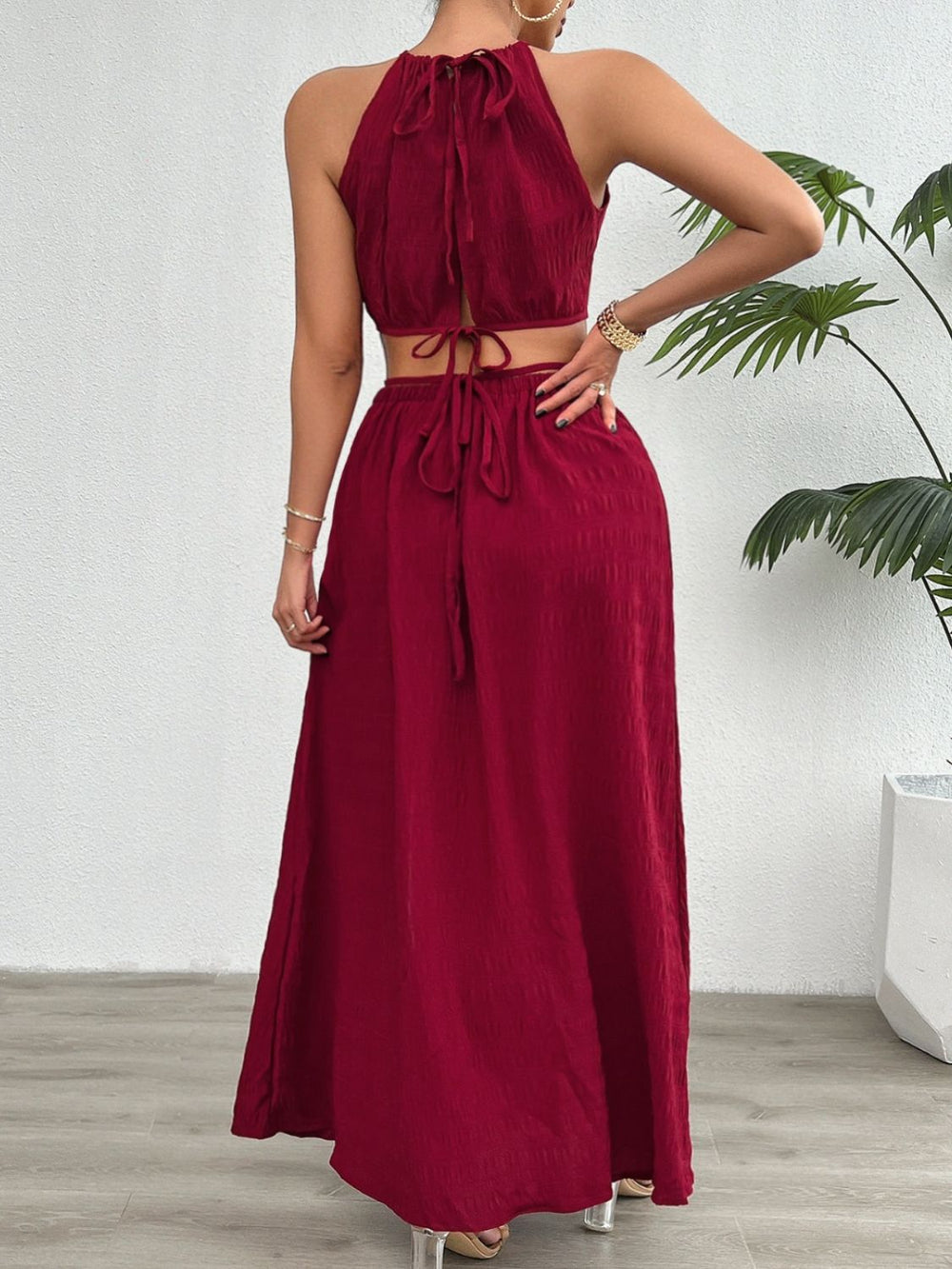 Grecian Neck Top and Slit Skirt Set - SharpDuds