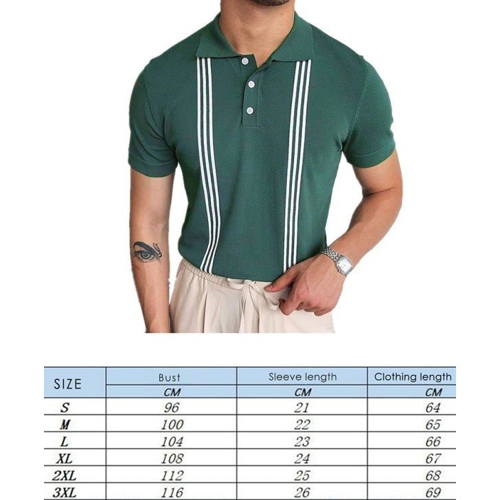 Green Striped Short Sleeve Slim Fit Polo Shirt - SharpDuds.com