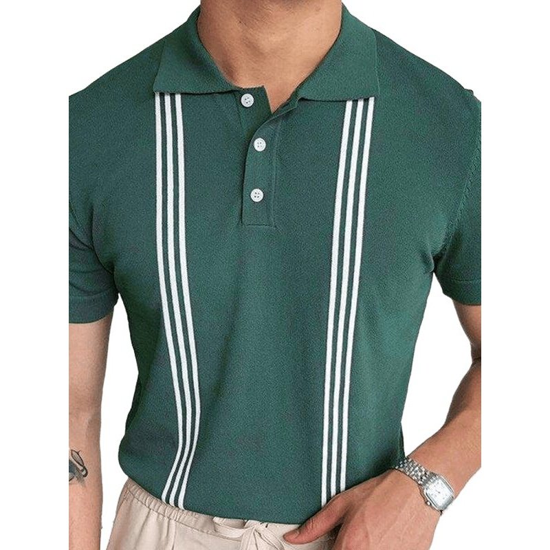 Green Striped Short Sleeve Slim Fit Polo Shirt - SharpDuds.com