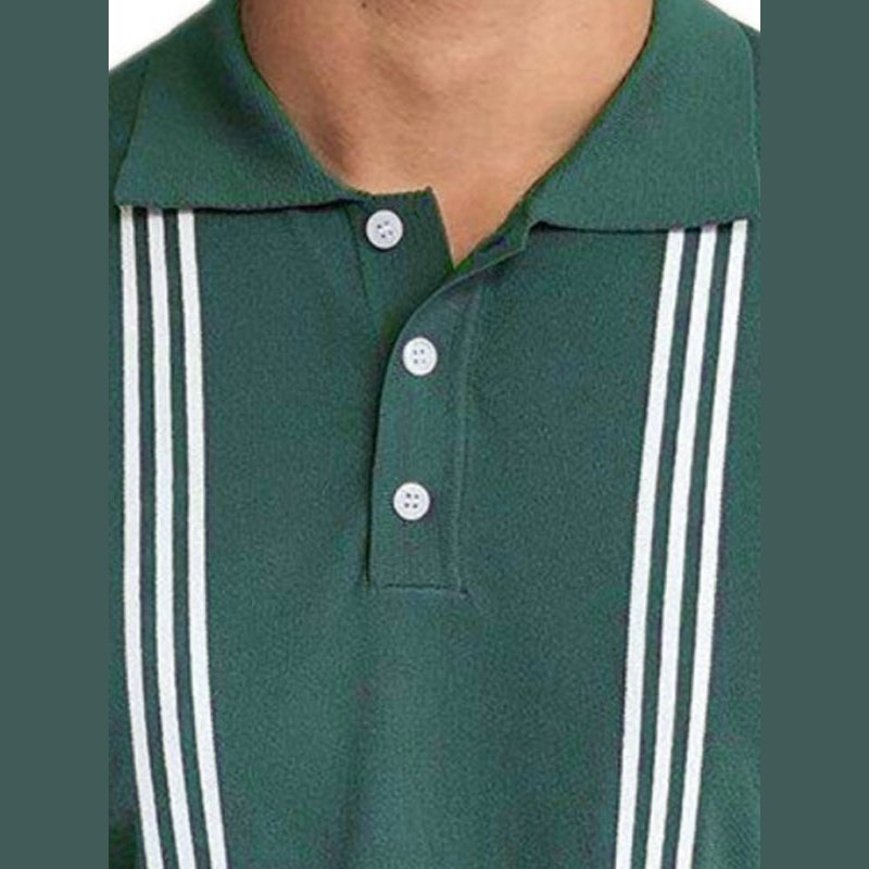 Green Striped Short Sleeve Slim Fit Polo Shirt - SharpDuds.com