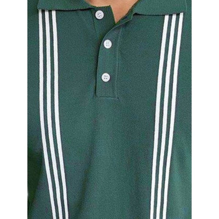 Green Striped Short Sleeve Slim Fit Polo Shirt - SharpDuds.com