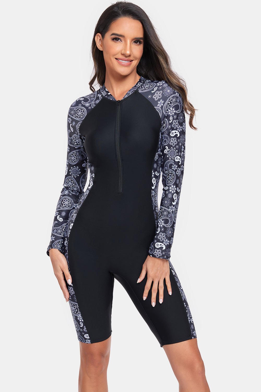 Half Zip Long Sleeve One - Piece Swimwear - SharpDuds