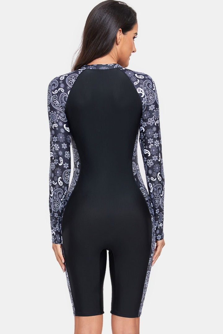 Half Zip Long Sleeve One - Piece Swimwear - SharpDuds