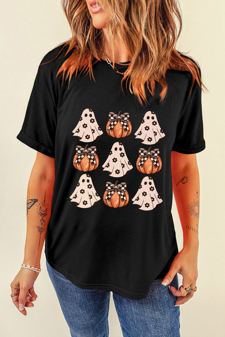 Halloween Graphic Round Neck Short Sleeve T - Shirt - SharpDuds