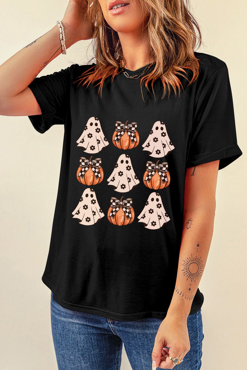 Halloween Graphic Round Neck Short Sleeve T - Shirt - SharpDuds