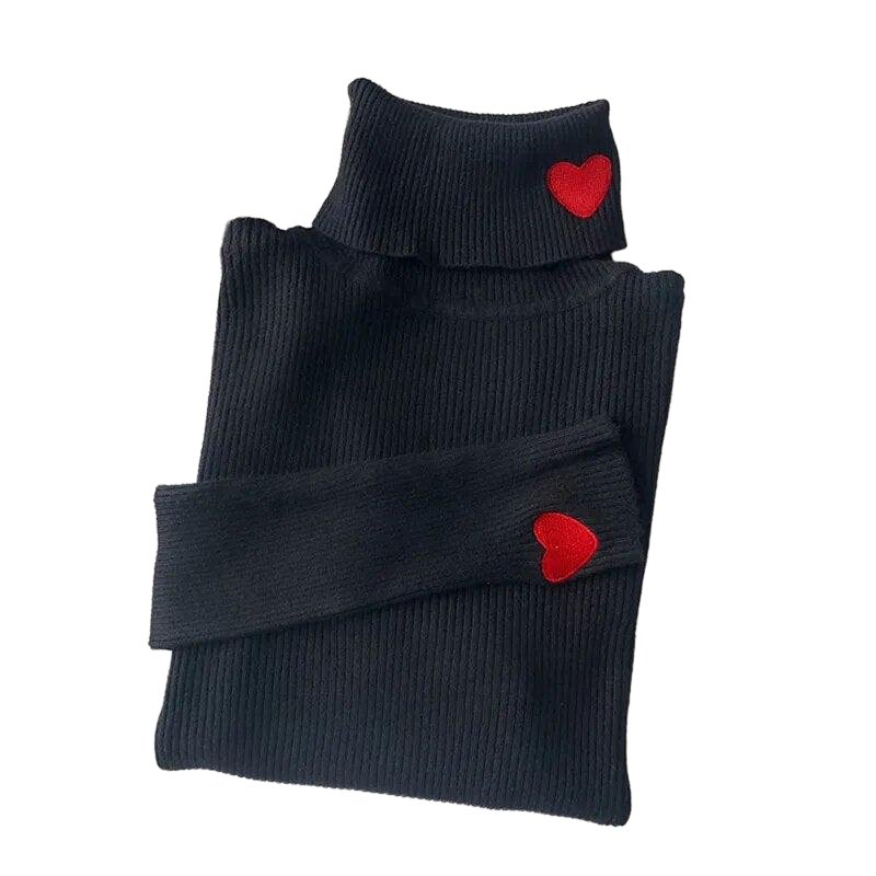 Heart Embroidery Turtleneck Soft Warm Sweaters - www.SharpDuds.com