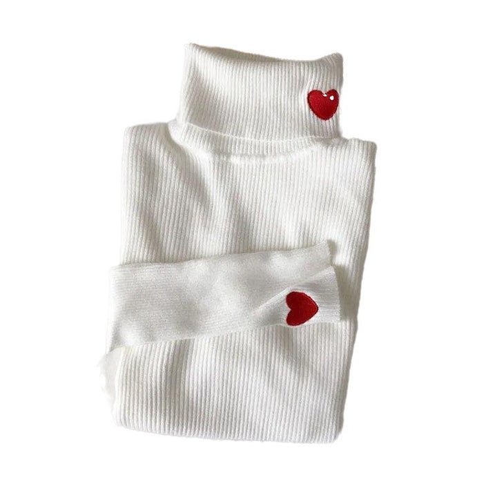 Heart Embroidery Turtleneck Soft Warm Sweaters - www.SharpDuds.com