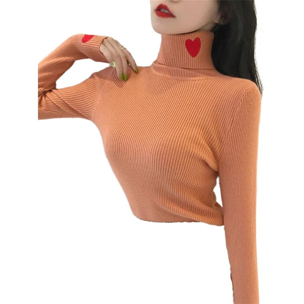 Heart Embroidery Turtleneck Soft Warm Sweaters - www.SharpDuds.com