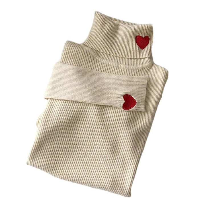 Heart Embroidery Turtleneck Soft Warm Sweaters - www.SharpDuds.com