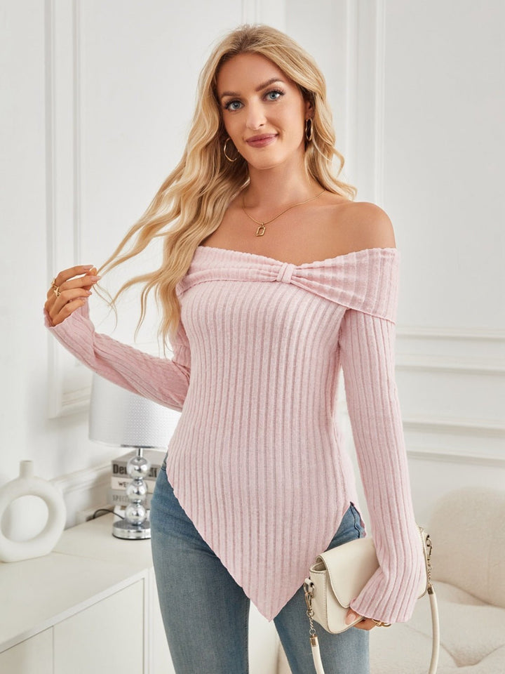 Hem Off - Shoulder Long Sleeve T-Shirt - SharpDuds