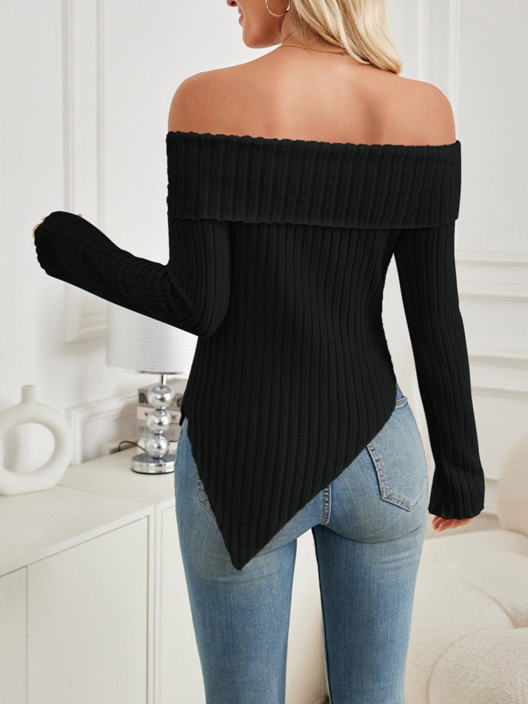 Hem Off - Shoulder Long Sleeve T-Shirt - SharpDuds