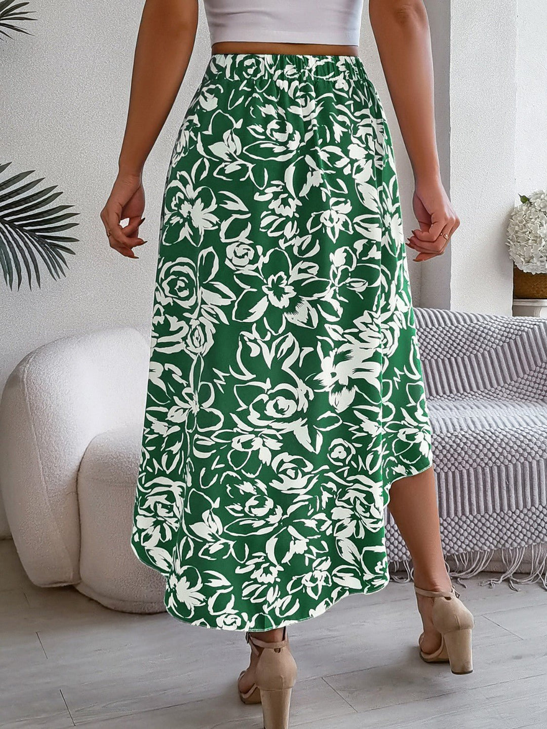 High - Low Printed High Waist Skirt - SharpDuds