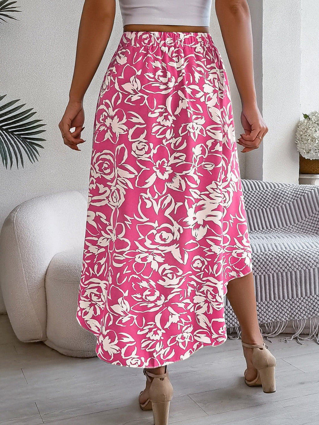 High - Low Printed High Waist Skirt - SharpDuds