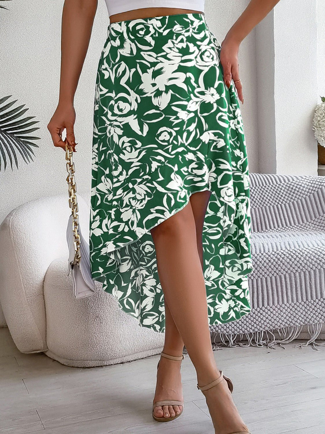 High - Low Printed High Waist Skirt - SharpDuds