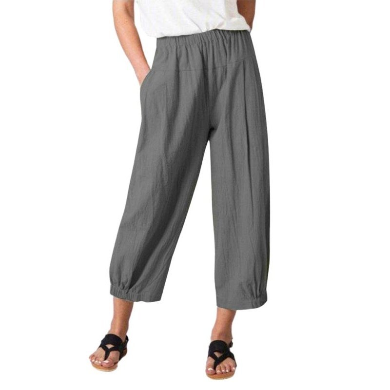 High Waist Cotton Linen Cropped Wide Leg Pants - www.SharpDuds.com