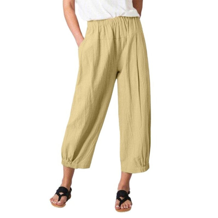 High Waist Cotton Linen Cropped Wide Leg Pants - www.SharpDuds.com