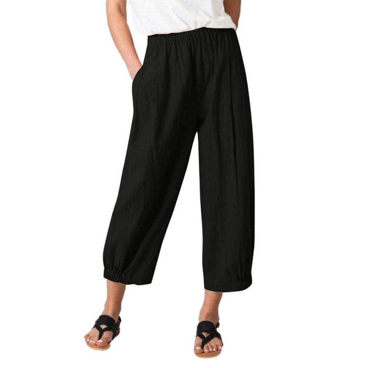 High Waist Cotton Linen Cropped Wide Leg Pants - www.SharpDuds.com