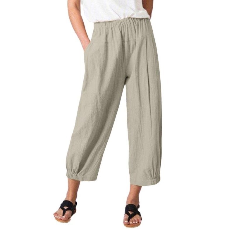 High Waist Cotton Linen Cropped Wide Leg Pants - www.SharpDuds.com