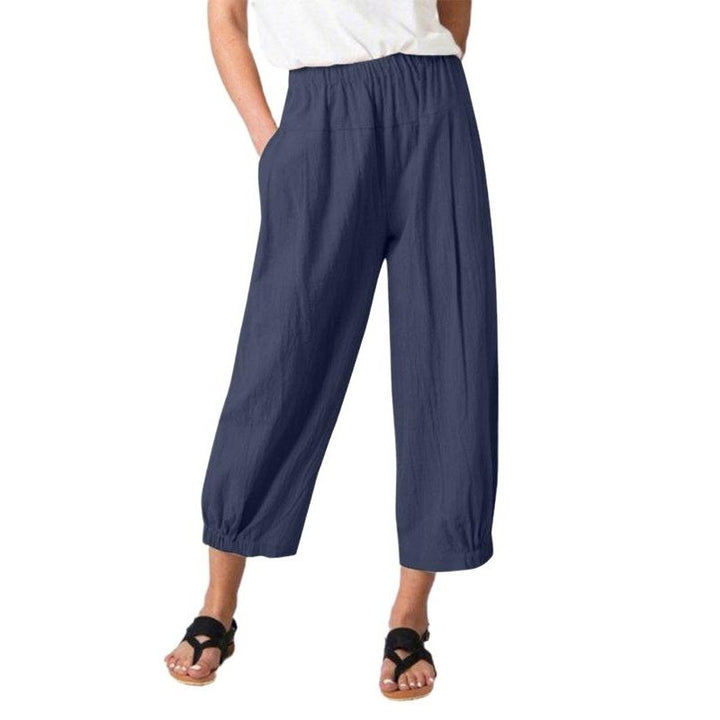 High Waist Cotton Linen Cropped Wide Leg Pants - www.SharpDuds.com