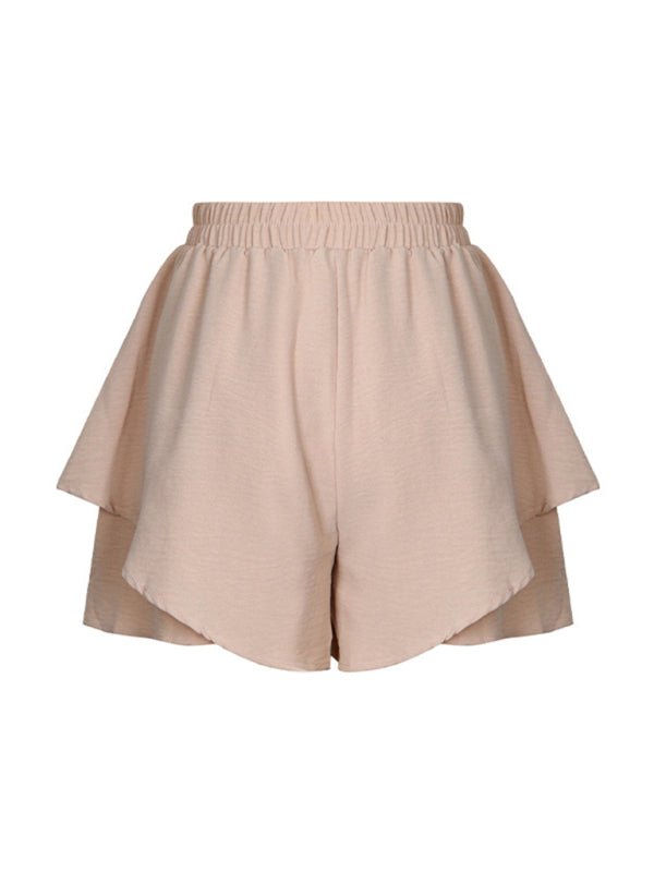 High Waist Solid Color Layered Fashion Shorts - SharpDuds