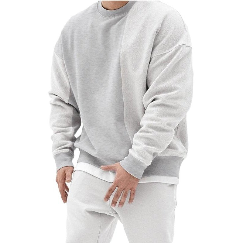 Knitted Stitching Solid Color Casual Crew Neck Sweatshirt - www.SharpDuds.com