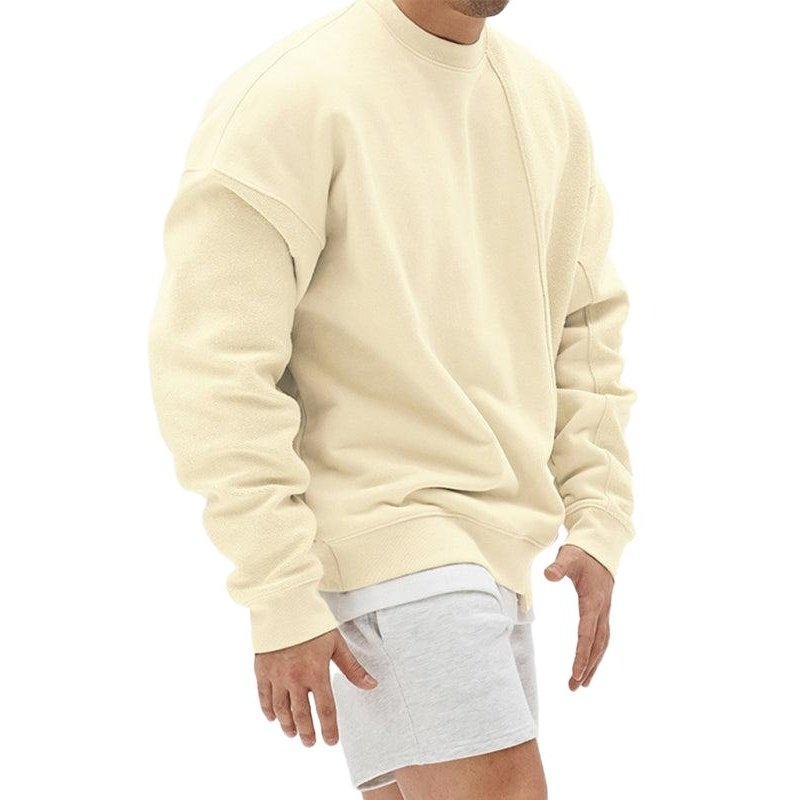 Knitted Stitching Solid Color Casual Crew Neck Sweatshirt - www.SharpDuds.com