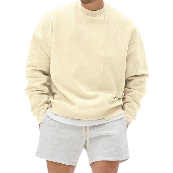 Knitted Stitching Solid Color Casual Crew Neck Sweatshirt - www.SharpDuds.com