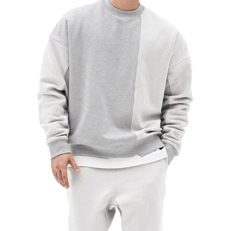 Knitted Stitching Solid Color Casual Crew Neck Sweatshirt - www.SharpDuds.com