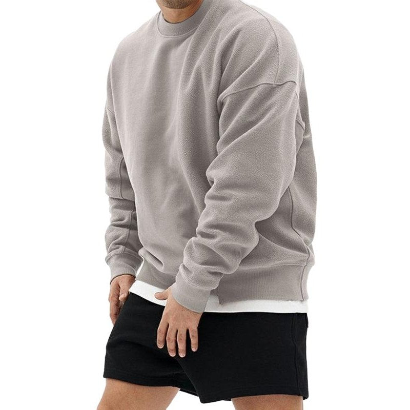 Knitted Stitching Solid Color Casual Crew Neck Sweatshirt - www.SharpDuds.com