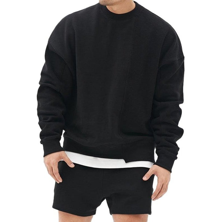 Knitted Stitching Solid Color Casual Crew Neck Sweatshirt - www.SharpDuds.com