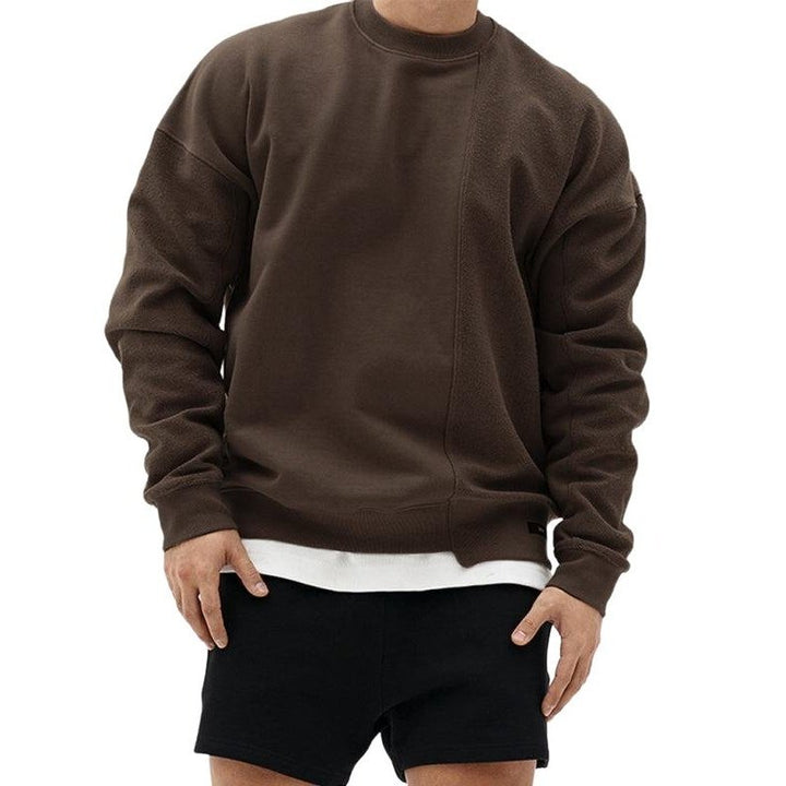 Knitted Stitching Solid Color Casual Crew Neck Sweatshirt - www.SharpDuds.com