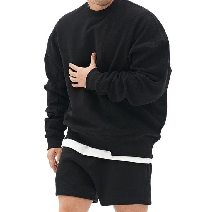 Knitted Stitching Solid Color Casual Crew Neck Sweatshirt - www.SharpDuds.com