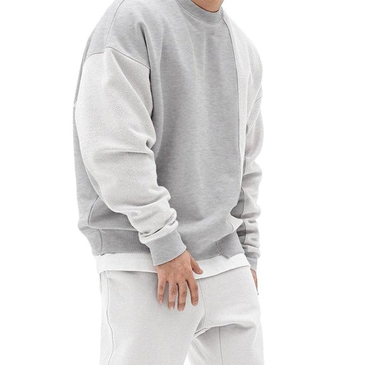 Knitted Stitching Solid Color Casual Crew Neck Sweatshirt - www.SharpDuds.com