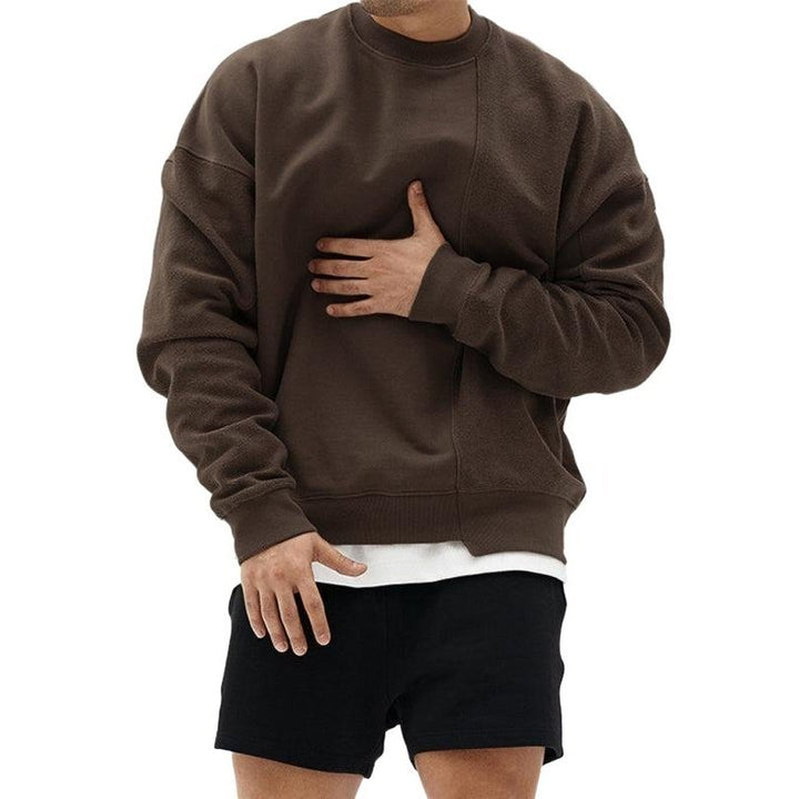 Knitted Stitching Solid Color Casual Crew Neck Sweatshirt - www.SharpDuds.com