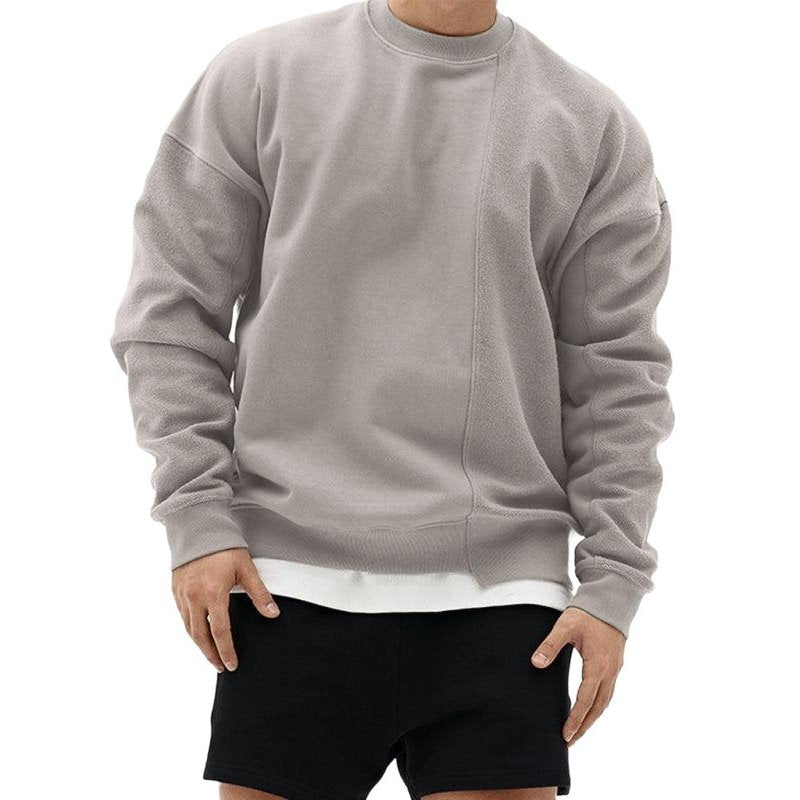 Knitted Stitching Solid Color Casual Crew Neck Sweatshirt - www.SharpDuds.com