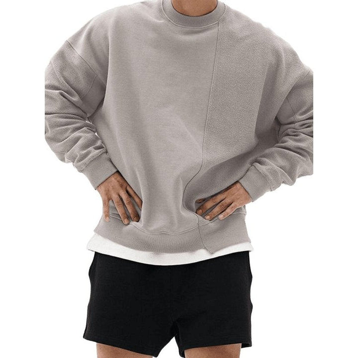 Knitted Stitching Solid Color Casual Crew Neck Sweatshirt - www.SharpDuds.com