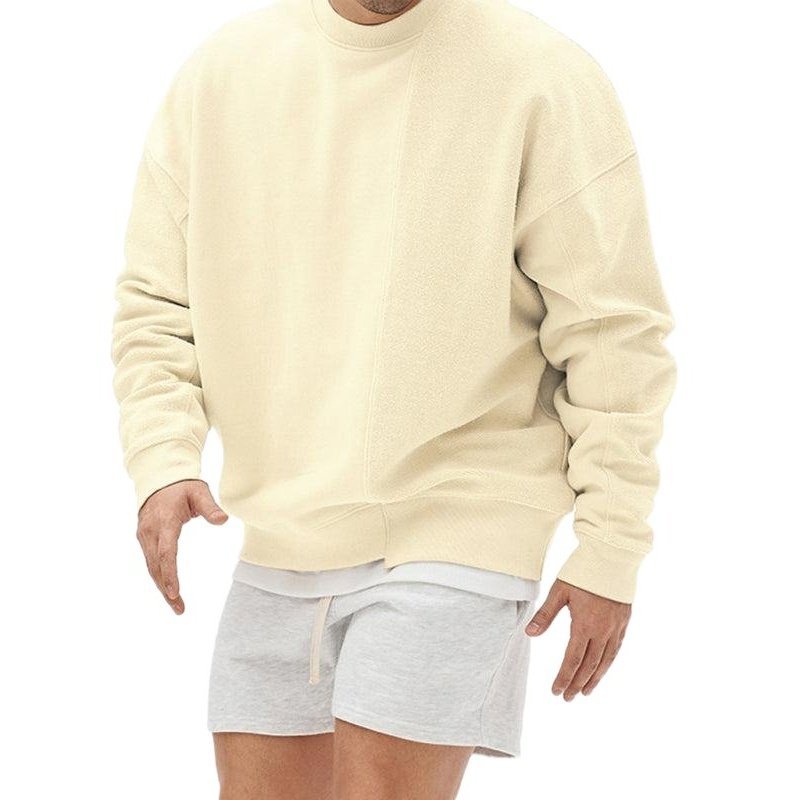 Knitted Stitching Solid Color Casual Crew Neck Sweatshirt - www.SharpDuds.com