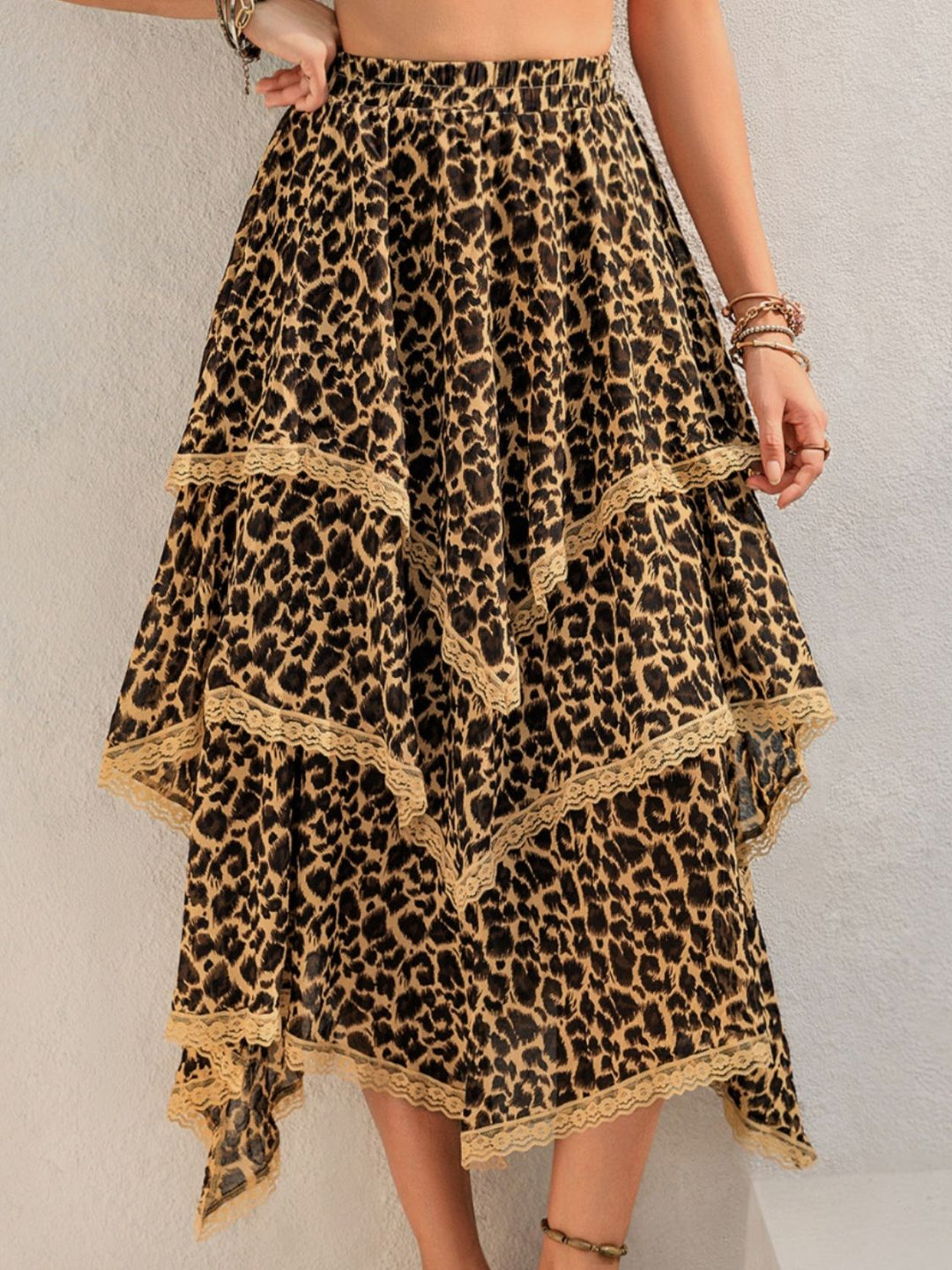 Lace Detail Layered Printed Skirt - SharpDuds