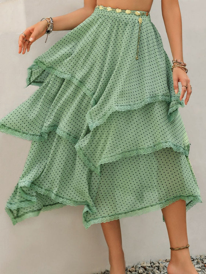 Lace Detail Layered Printed Skirt - SharpDuds