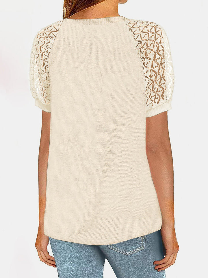 Lace Detail Round Neck Half Sleeve T-Shirt - SharpDuds