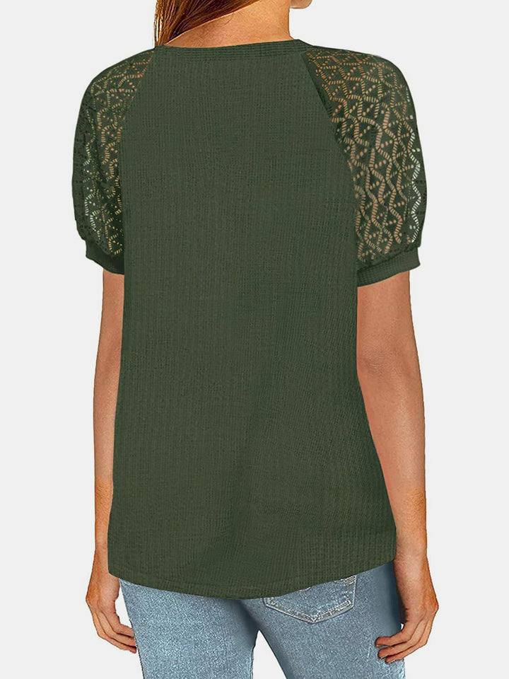 Lace Detail Round Neck Half Sleeve T-Shirt - SharpDuds