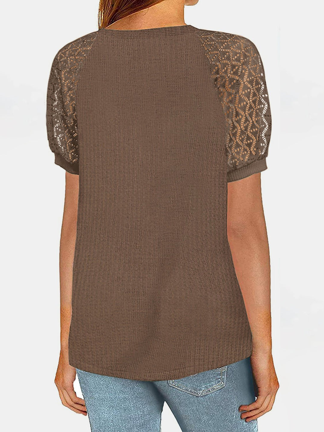 Lace Detail Round Neck Half Sleeve T-Shirt - SharpDuds