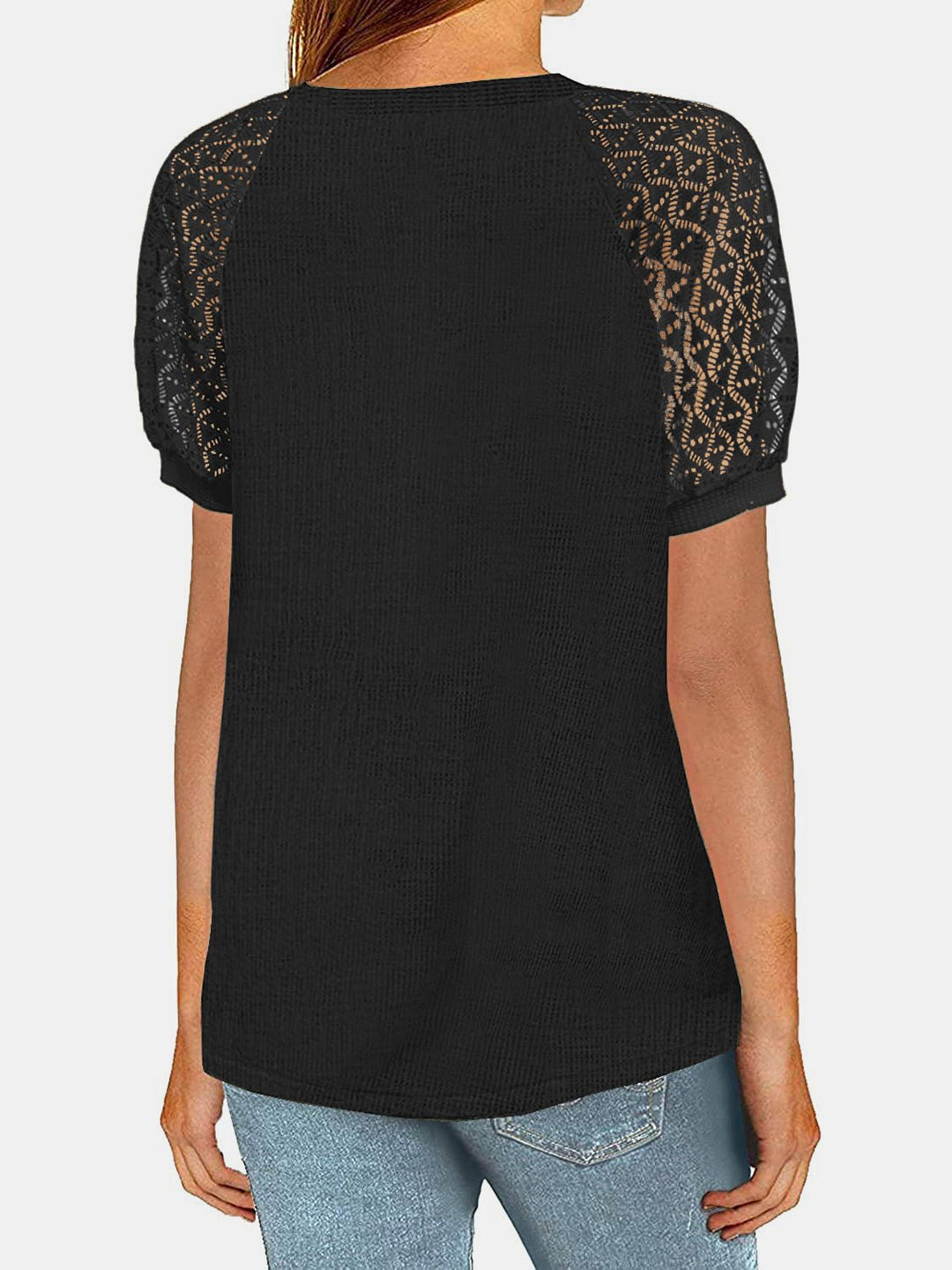 Lace Detail Round Neck Half Sleeve T-Shirt - SharpDuds