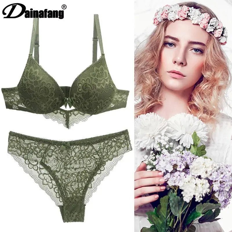 Lace Drill Bras Set Women Plus Size Push Up Underwear - www.SharpDuds.com