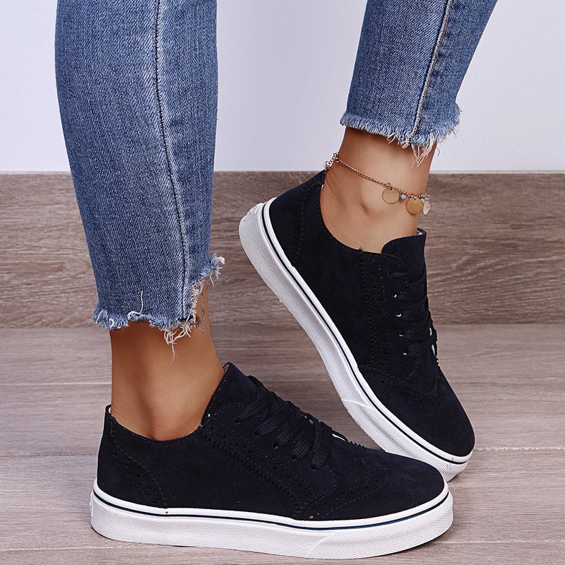 Lace - Up Suedette Flat Sneakers - SharpDuds