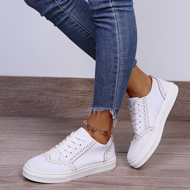 Lace - Up Suedette Flat Sneakers - SharpDuds