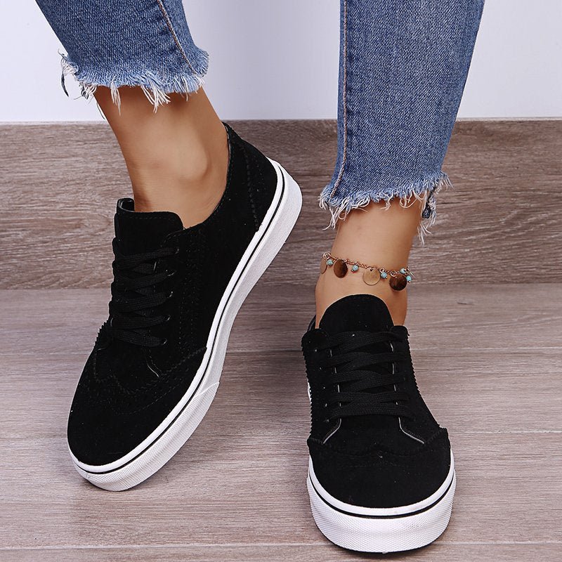 Lace - Up Suedette Flat Sneakers - SharpDuds