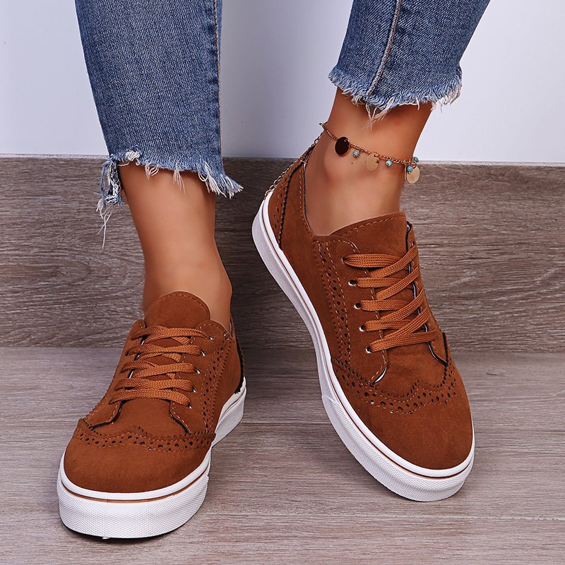 Lace - Up Suedette Flat Sneakers - SharpDuds