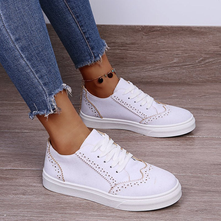 Lace - Up Suedette Flat Sneakers - SharpDuds