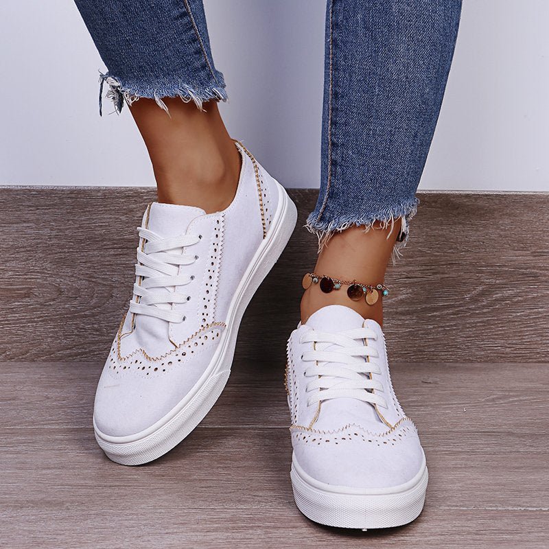 Lace - Up Suedette Flat Sneakers - SharpDuds